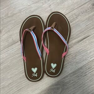 Reef Brown Sandals with Pink and Blue Accents